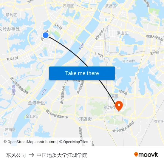 东风公司 to 中国地质大学江城学院 map