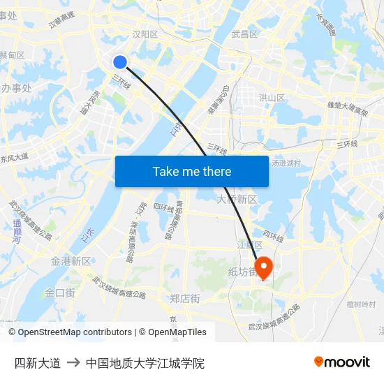 四新大道 to 中国地质大学江城学院 map