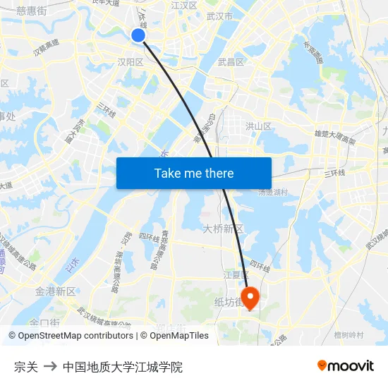 宗关 to 中国地质大学江城学院 map
