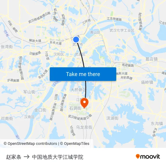 赵家条 to 中国地质大学江城学院 map