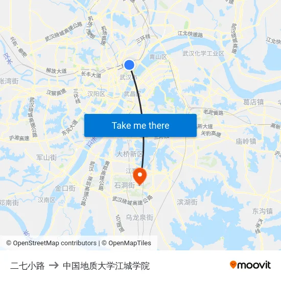 二七小路 to 中国地质大学江城学院 map