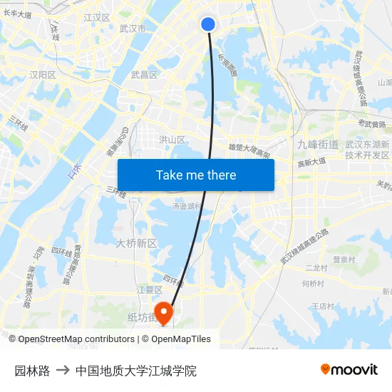 园林路 to 中国地质大学江城学院 map