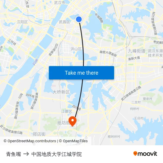 青鱼嘴 to 中国地质大学江城学院 map
