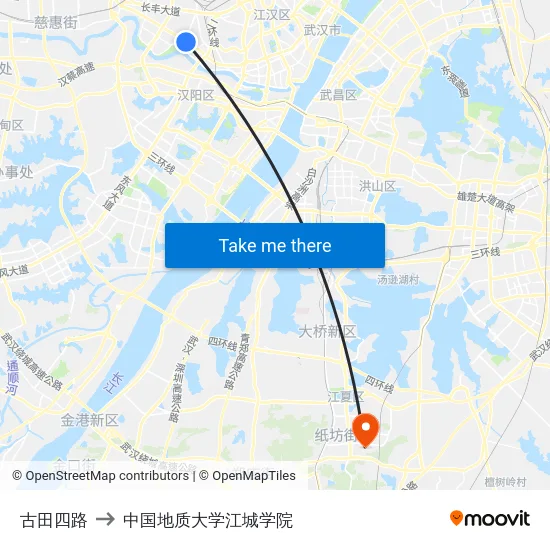 古田四路 to 中国地质大学江城学院 map