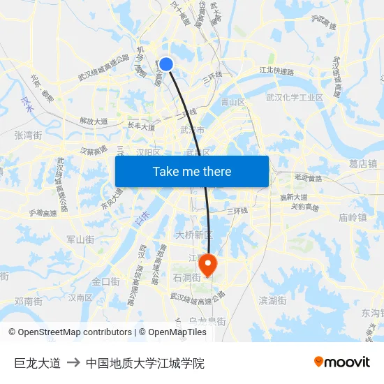 巨龙大道 to 中国地质大学江城学院 map