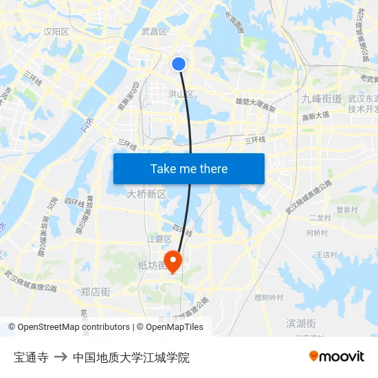宝通寺 to 中国地质大学江城学院 map