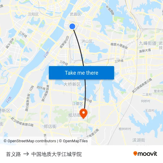 首义路 to 中国地质大学江城学院 map