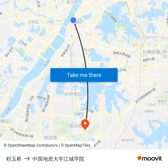 积玉桥 to 中国地质大学江城学院 map