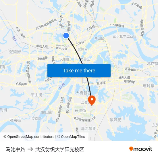 马池中路 to 武汉纺织大学阳光校区 map