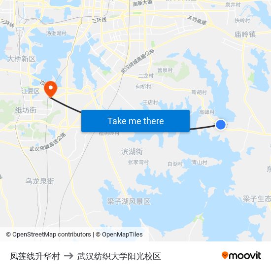 凤莲线升华村 to 武汉纺织大学阳光校区 map