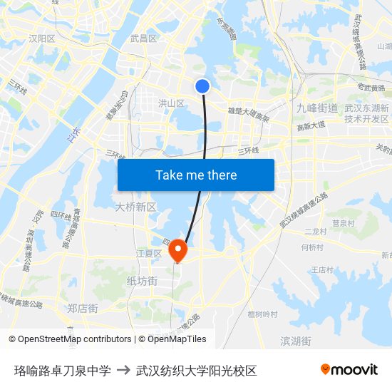 珞喻路卓刀泉中学 to 武汉纺织大学阳光校区 map