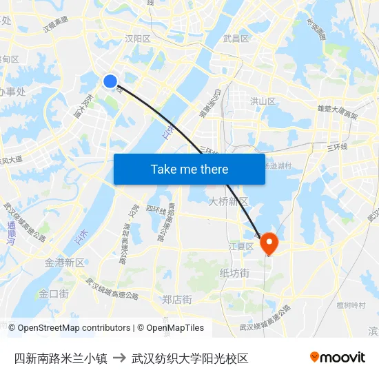 四新南路米兰小镇 to 武汉纺织大学阳光校区 map
