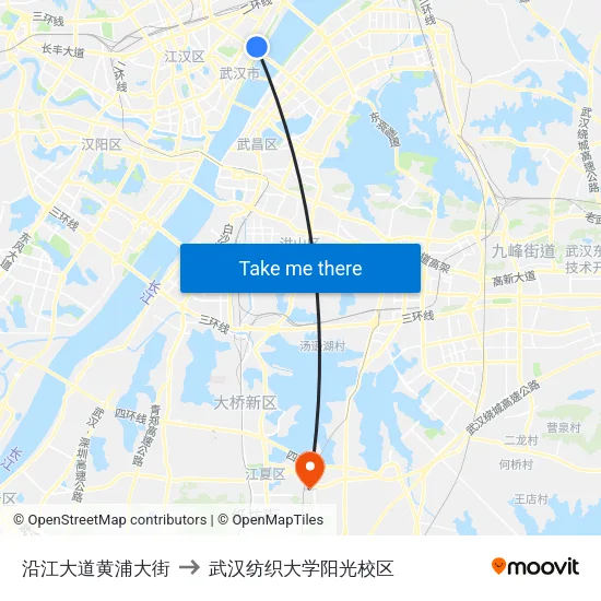 沿江大道黄浦大街 to 武汉纺织大学阳光校区 map