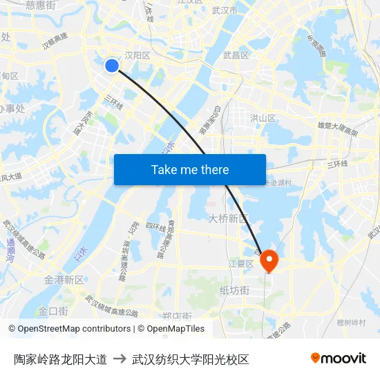 陶家岭路龙阳大道 to 武汉纺织大学阳光校区 map