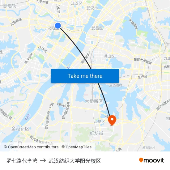 罗七路代李湾 to 武汉纺织大学阳光校区 map