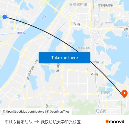 车城东路消防队 to 武汉纺织大学阳光校区 map