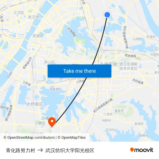 青化路努力村 to 武汉纺织大学阳光校区 map