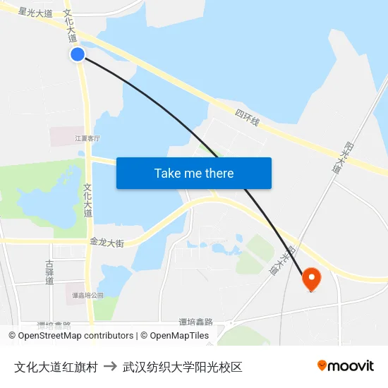 文化大道红旗村 to 武汉纺织大学阳光校区 map