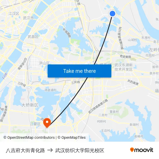 八吉府大街青化路 to 武汉纺织大学阳光校区 map
