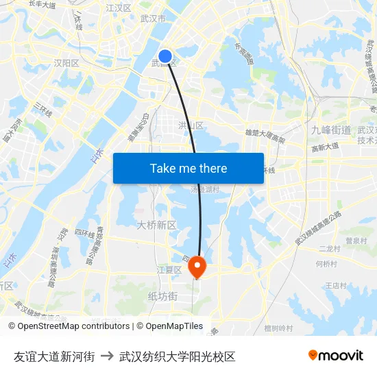 友谊大道新河街 to 武汉纺织大学阳光校区 map