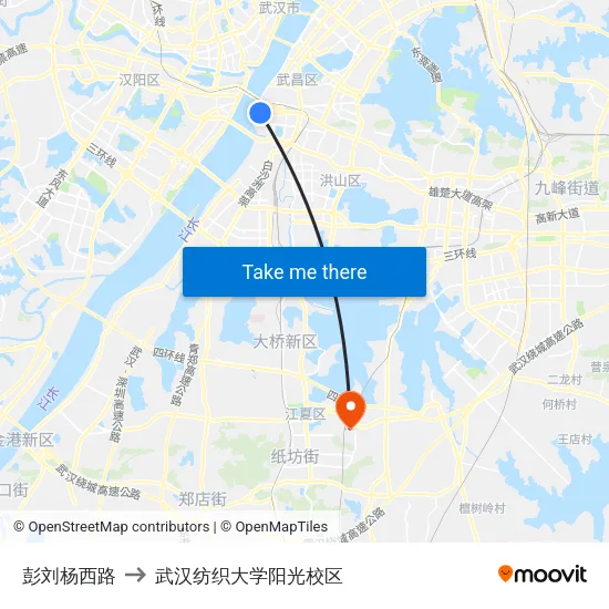 彭刘杨西路 to 武汉纺织大学阳光校区 map