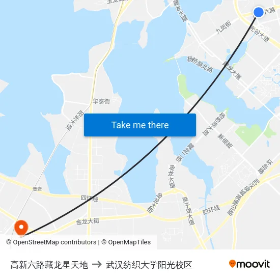 高新六路藏龙星天地 to 武汉纺织大学阳光校区 map