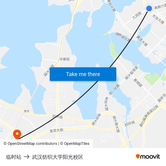 临时站 to 武汉纺织大学阳光校区 map