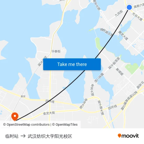 临时站 to 武汉纺织大学阳光校区 map