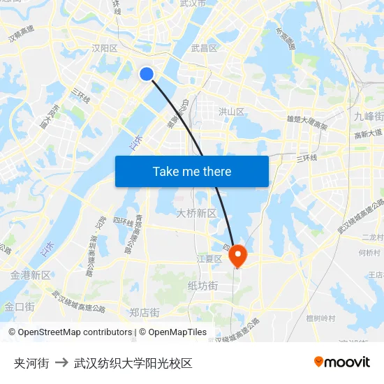 夹河街 to 武汉纺织大学阳光校区 map
