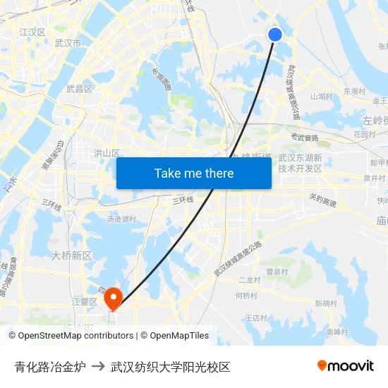 青化路冶金炉 to 武汉纺织大学阳光校区 map