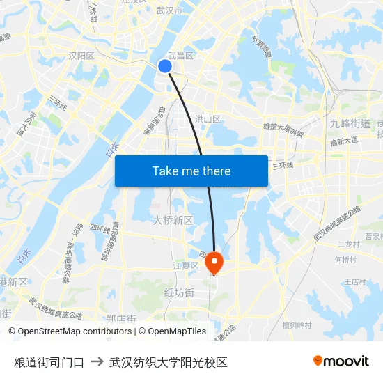 粮道街司门口 to 武汉纺织大学阳光校区 map