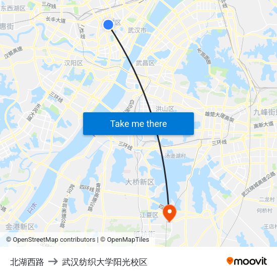 北湖西路 to 武汉纺织大学阳光校区 map