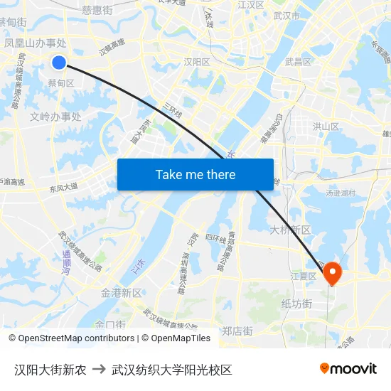 汉阳大街新农 to 武汉纺织大学阳光校区 map