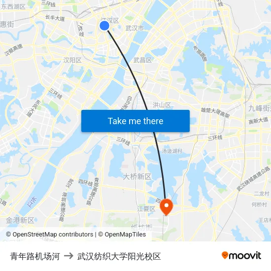 青年路机场河 to 武汉纺织大学阳光校区 map