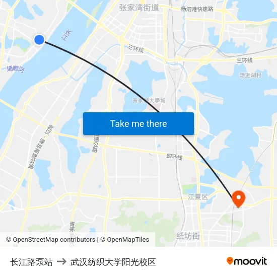 长江路泵站 to 武汉纺织大学阳光校区 map