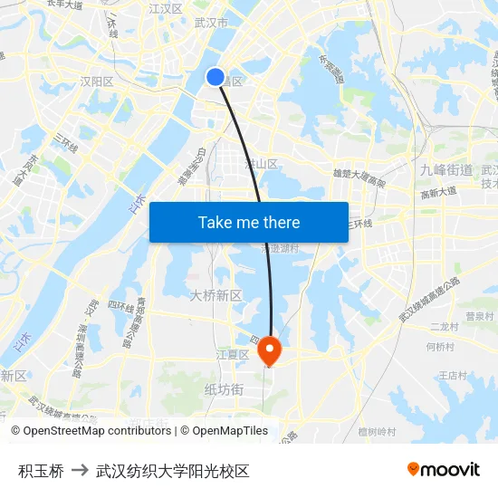 积玉桥 to 武汉纺织大学阳光校区 map