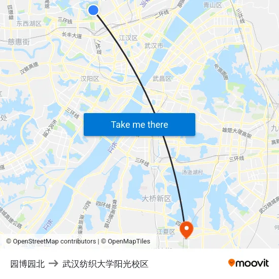 园博园北 to 武汉纺织大学阳光校区 map