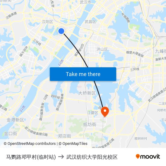 马鹦路邓甲村(临时站) to 武汉纺织大学阳光校区 map