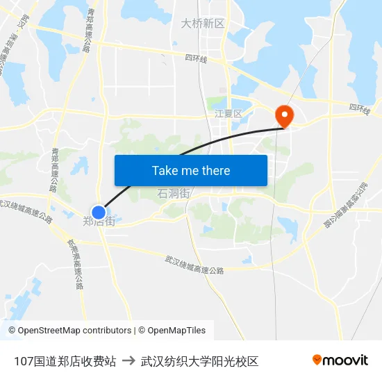 107国道郑店收费站 to 武汉纺织大学阳光校区 map