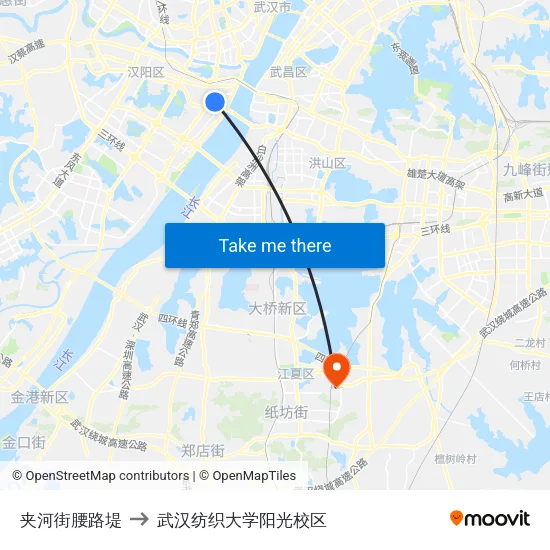 夹河街腰路堤 to 武汉纺织大学阳光校区 map