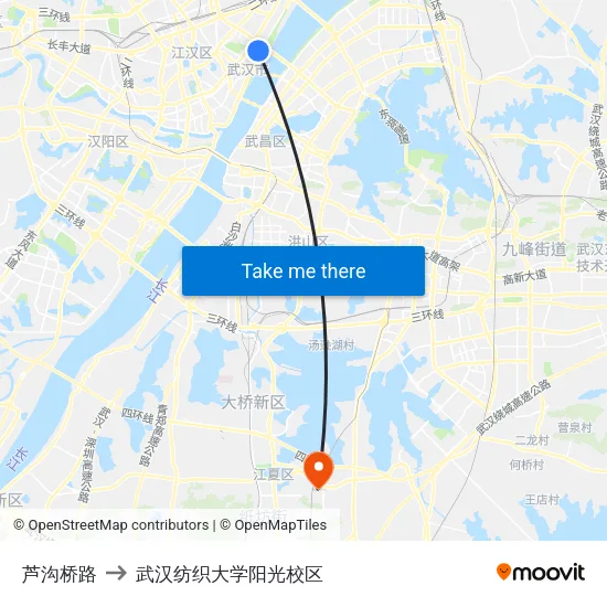 芦沟桥路 to 武汉纺织大学阳光校区 map