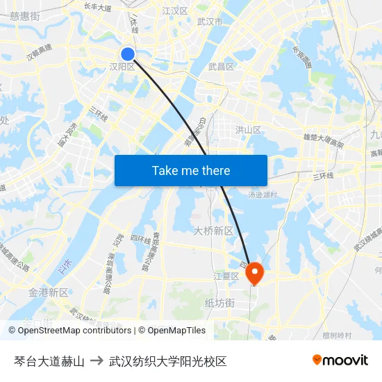 琴台大道赫山 to 武汉纺织大学阳光校区 map