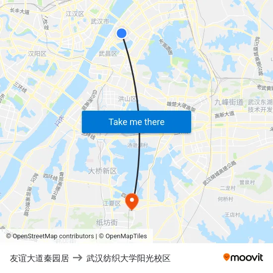 友谊大道秦园居 to 武汉纺织大学阳光校区 map