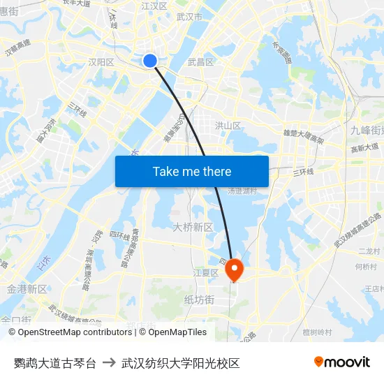 鹦鹉大道古琴台 to 武汉纺织大学阳光校区 map