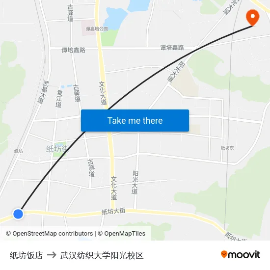纸坊饭店 to 武汉纺织大学阳光校区 map
