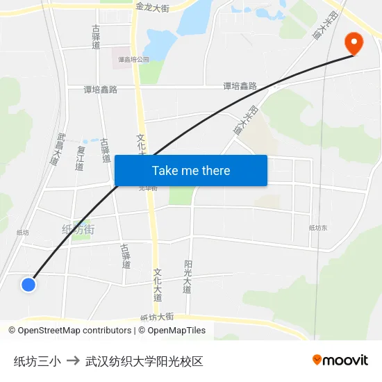 纸坊三小 to 武汉纺织大学阳光校区 map