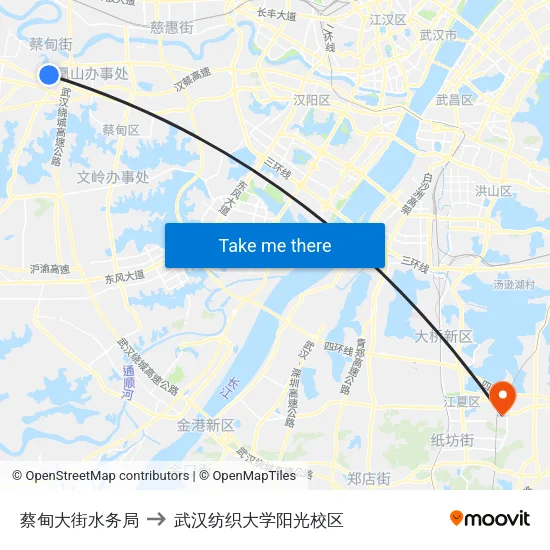 蔡甸大街水务局 to 武汉纺织大学阳光校区 map