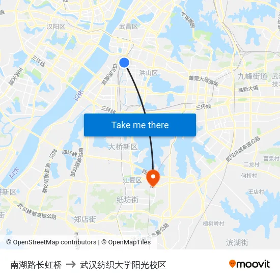 南湖路长虹桥 to 武汉纺织大学阳光校区 map