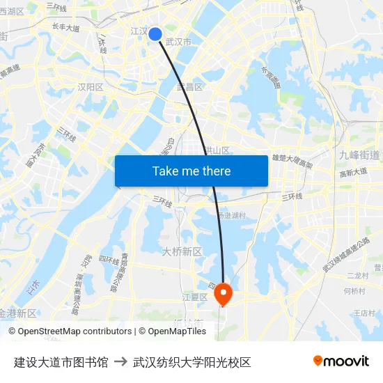 建设大道市图书馆 to 武汉纺织大学阳光校区 map