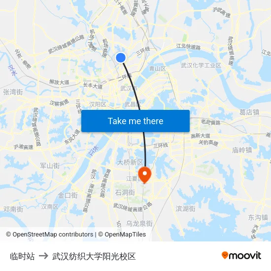 临时站 to 武汉纺织大学阳光校区 map